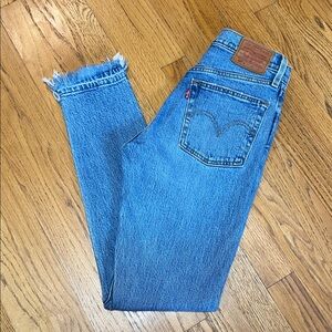 -Levi's 501 Premium Skinny Button Fly Raw Hem Stretch Fabric Jeans Women's 24/28